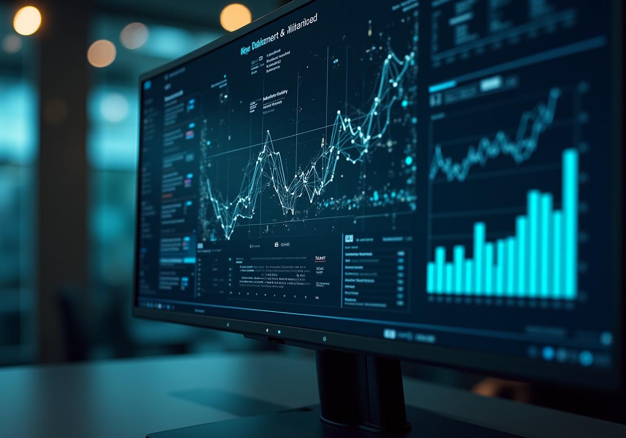 Modern AI-driven business intelligence dashboard interface showing data analytics